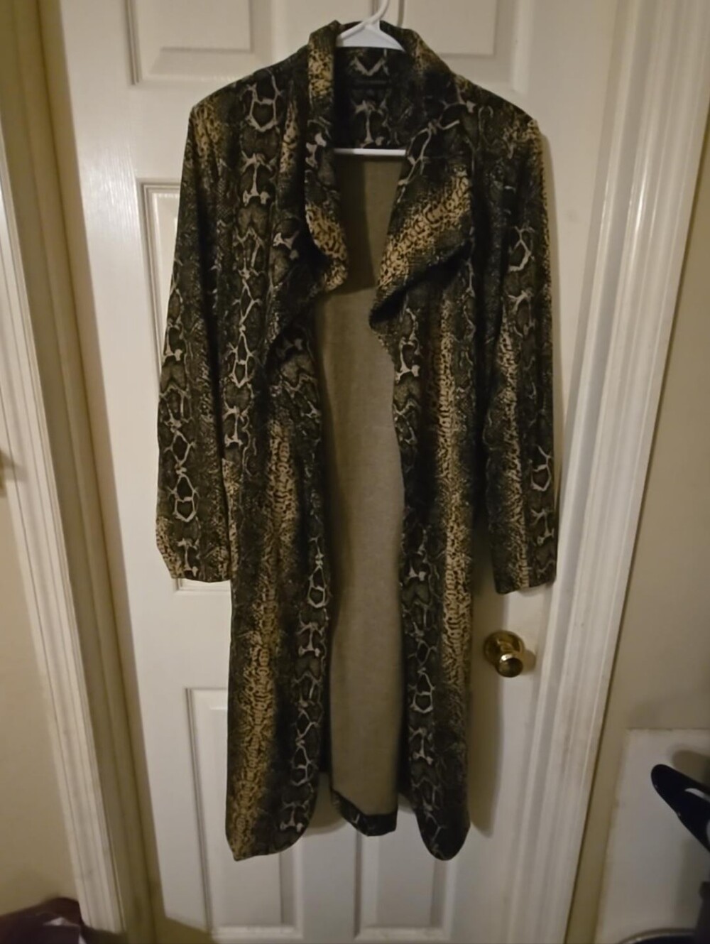 Shinestar Animal Print Maxi Duster Coat Snake Leopard Belted Pockets M